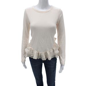 Clu Women Jersey Long Sleeve T-Shirt Beige Round Neck 50% Cotton Size XS